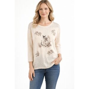 Disney Shirt Womens Small Beige X Lauren Conrad Bambi Floral Tunic Nature Forest